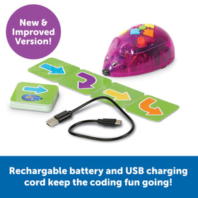 Learning Resources Rechargeable Code and Go Robot Mouse path cards guide runtime paths.