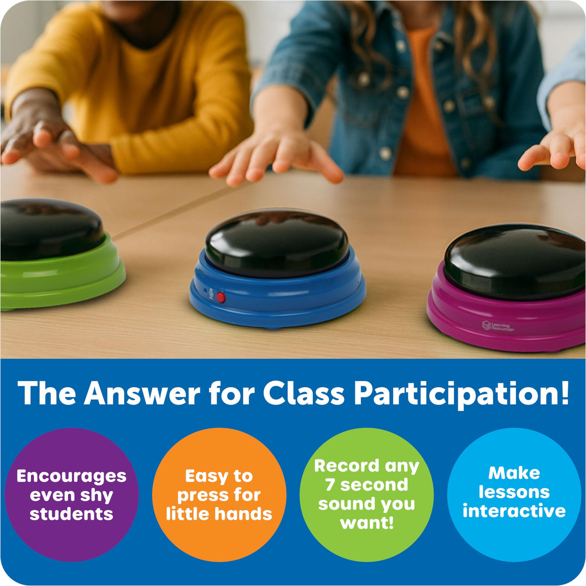 Learning Resources recordable buzzers group play, four colors enable diverse team configurations