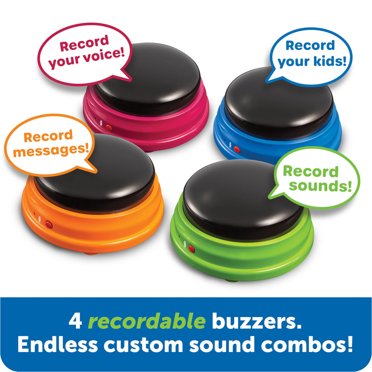 Learning Resources recordable answer buzzer orange front, boosts student engagement with customized sounds