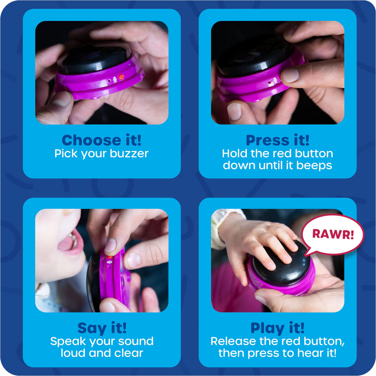 Learning Resources recordable answer buzzer purple front, ideal for group activities and turn-taking practice