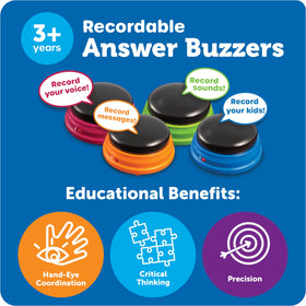 Learning Resources recordable buzzers record button close-up, easy seven-second recordings for quick feedback