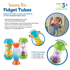 Learning Resources Sensory Trio Tubes textured grips invite grasp and sensory exploration during quiet time.