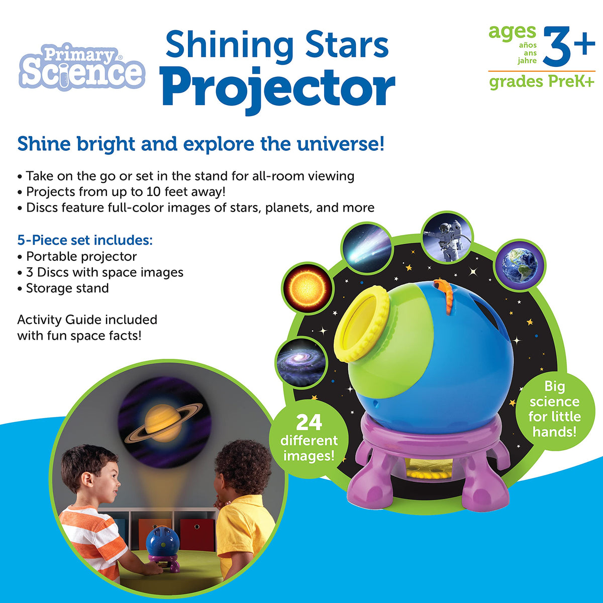 Learning Resources Shining Stars Projector glow-dark sky supports bedtime stargazing with soft glow.