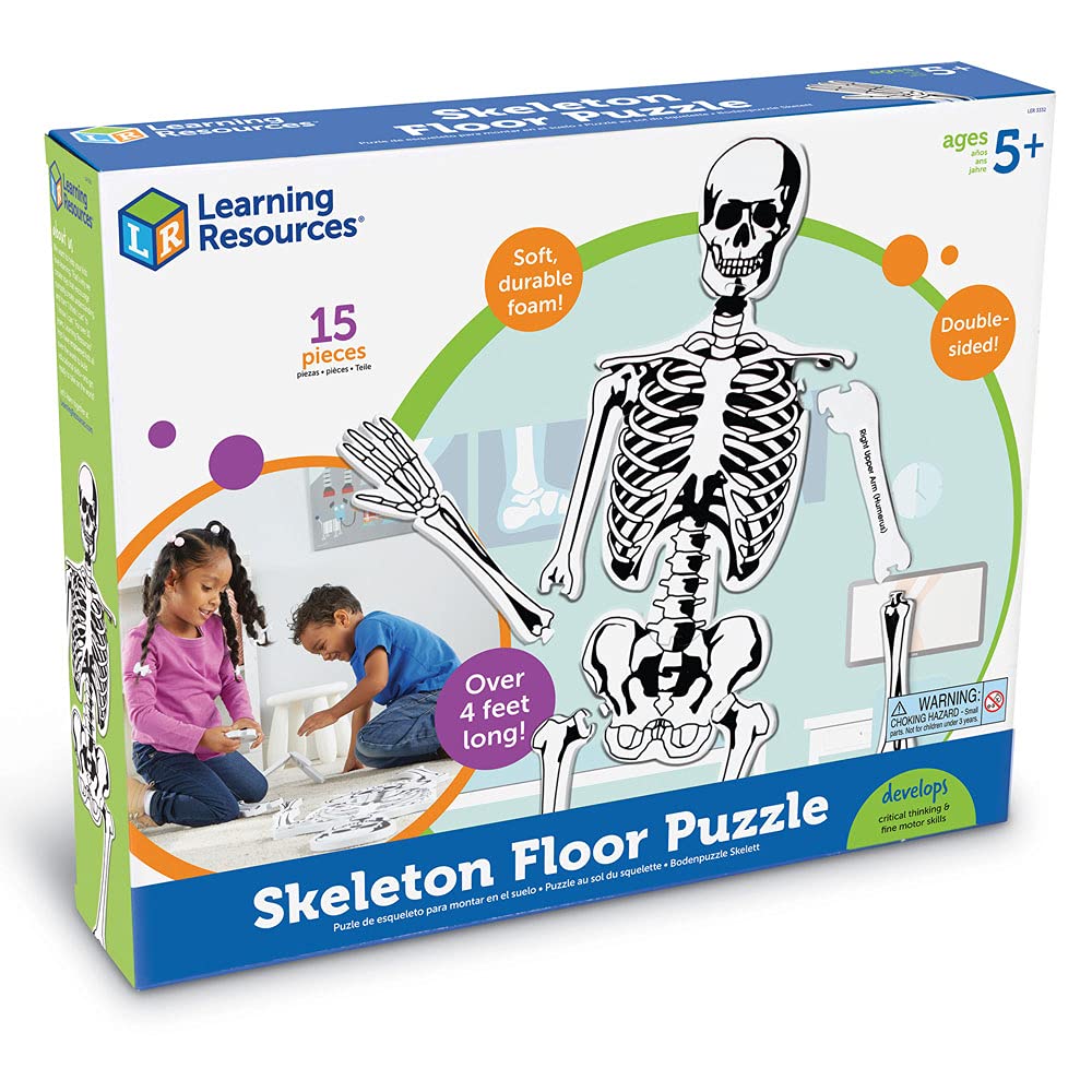 Learning Resources skeleton floor puzzle backs labeled with bone names for study