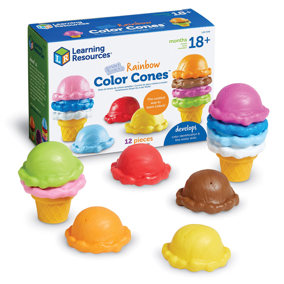 Learning Resources Smart Snacks Rainbow Color Cones scoops closeup promotes color recognition and tactile play.