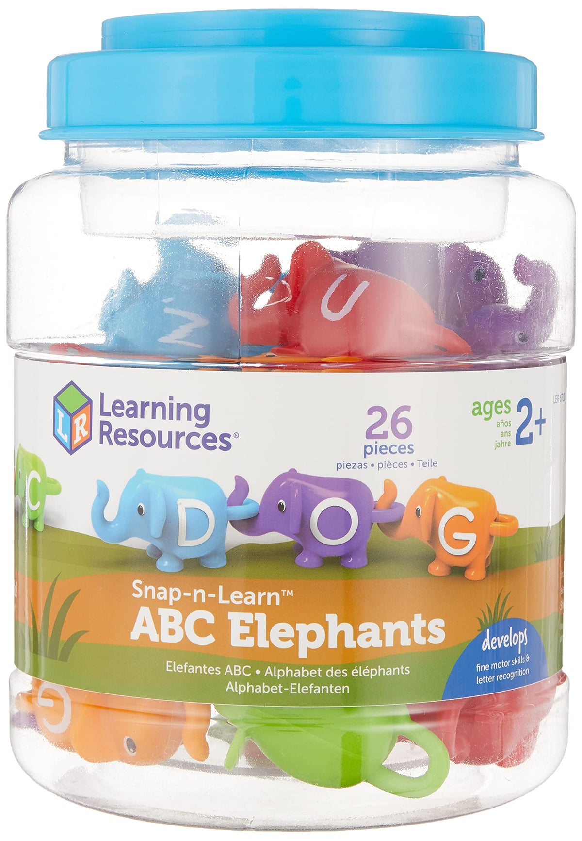 Learning Resources Snap-N-Learn ABC Elephants assembled in alphabetical order for early literacy practice.