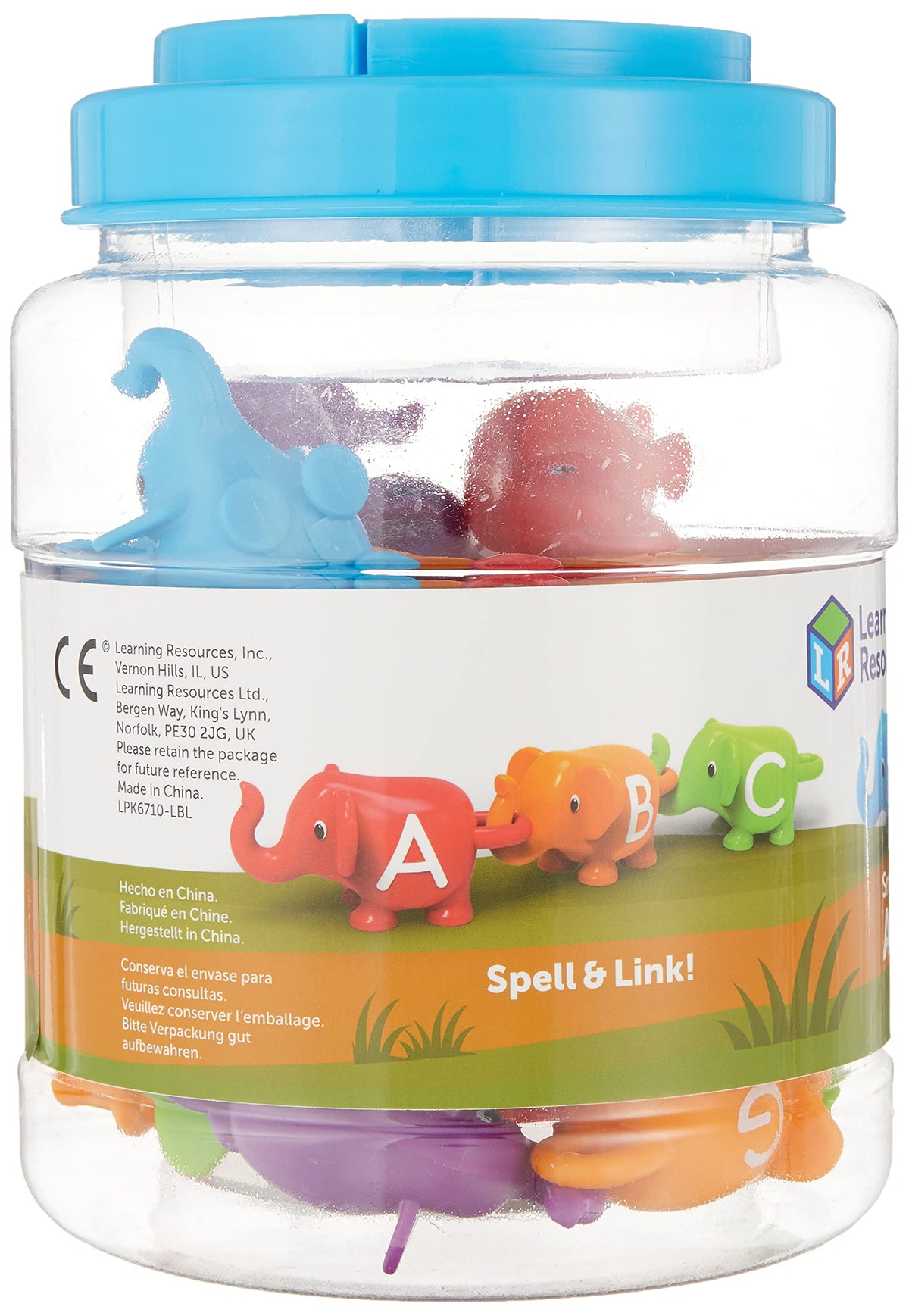 Learning Resources Snap-N-Learn ABC Elephants stacking to spell simple words during play.