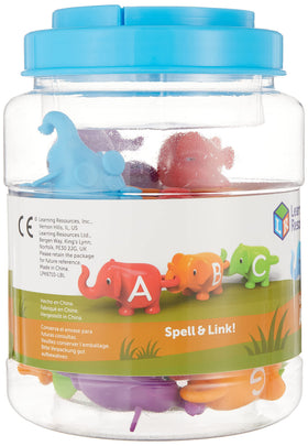 Learning Resources Snap-N-Learn ABC Elephants stacking to spell simple words during play.