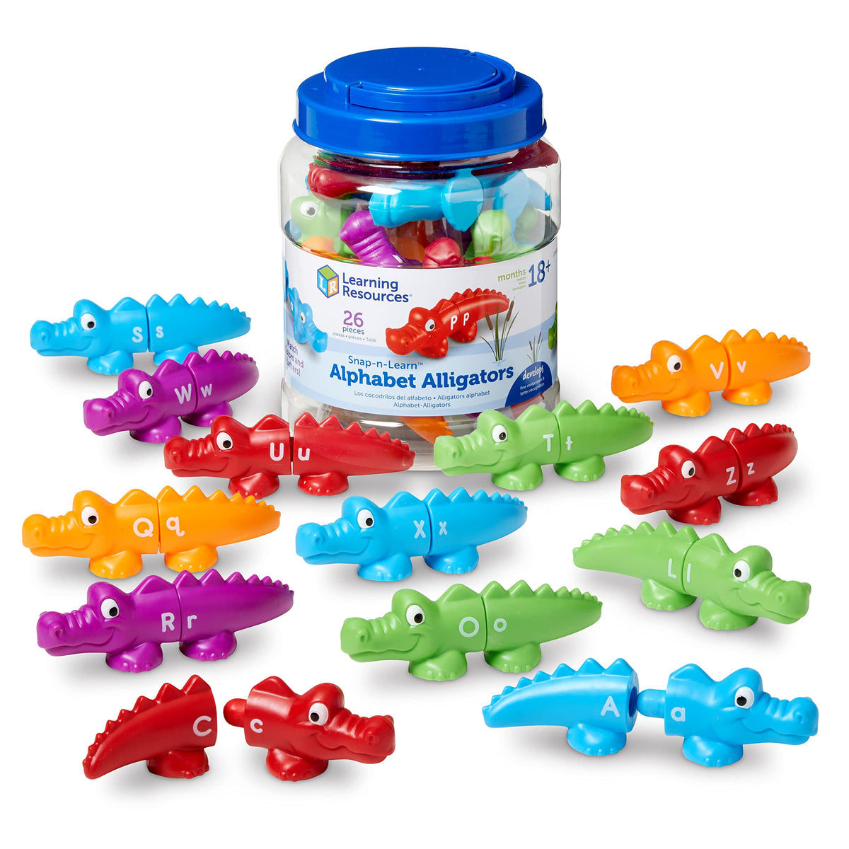 Learning Resources Snap-n-Learn Alphabet Alligators assembled for colorful letter matching and hands-on learning