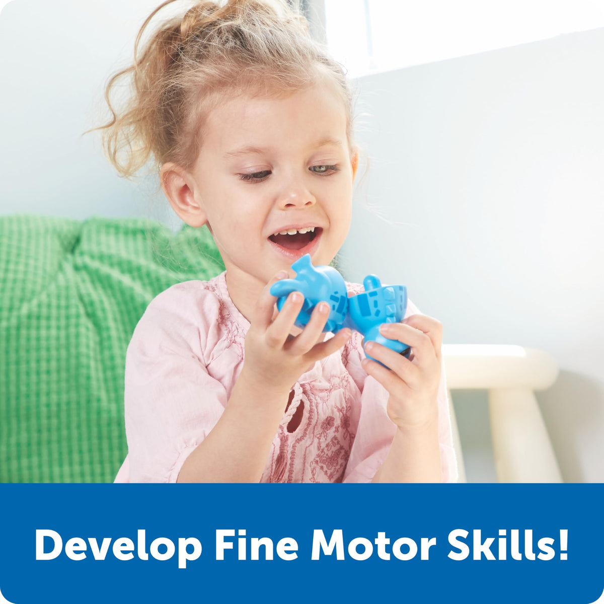 Learning Resources Snap-n-Learn pieces in bright colors for hands-on sorting.