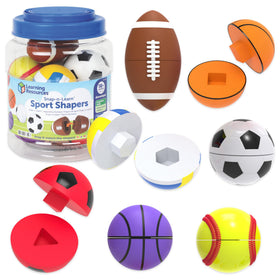 Learning Resources Snap-n-Learn Sports Shapers ball halves open to reveal shapes for shape recognition.