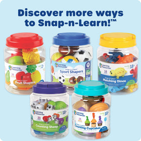 Learning Resources Snap-n-Learn Sports Shapers storage bucket for easy cleanup and portable play.