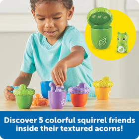 Learning Resources Surprise Squirrels two-piece acorns boost fine motor control.