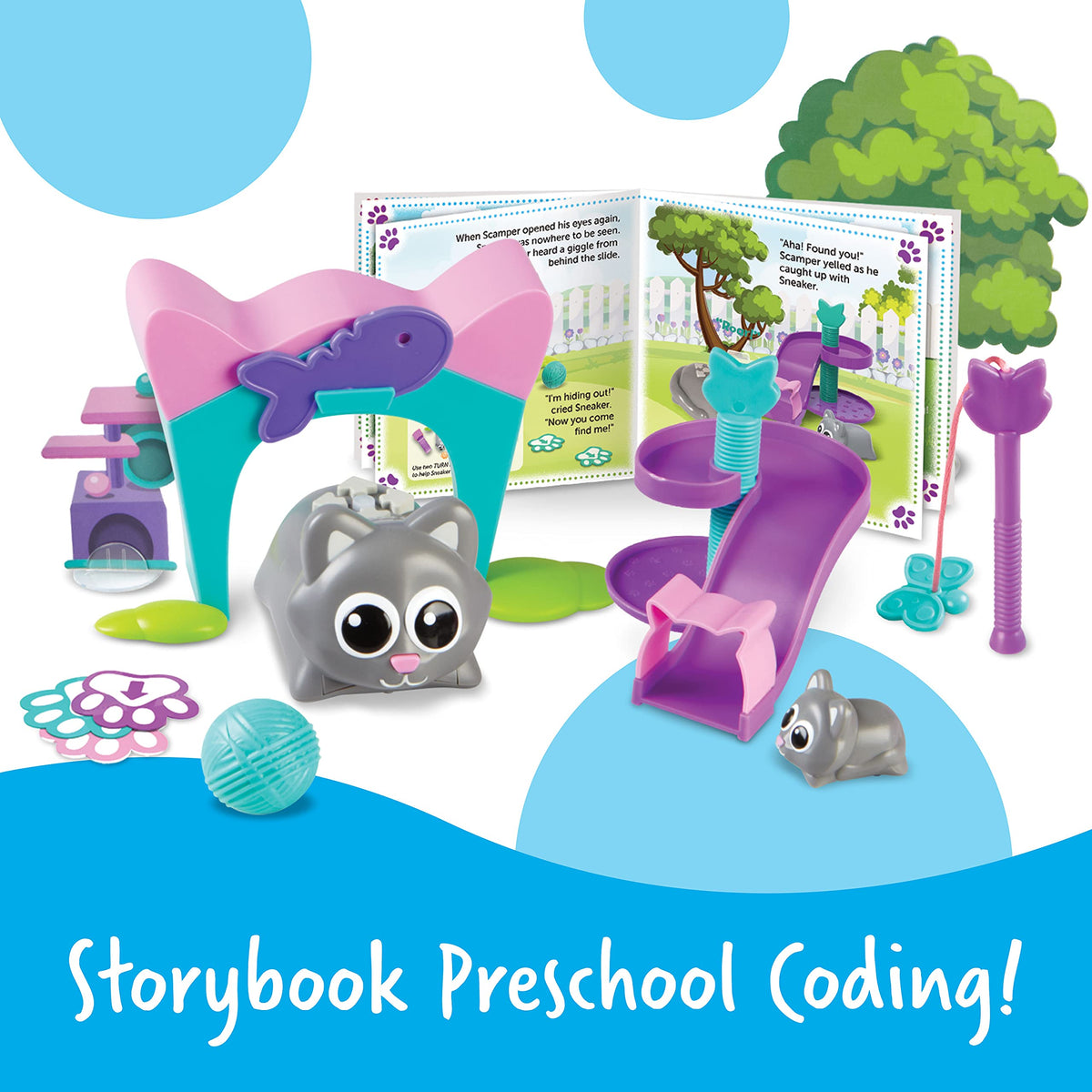 Learning Resources Sneaker kitten with obstacle accessories for problem-solving play.