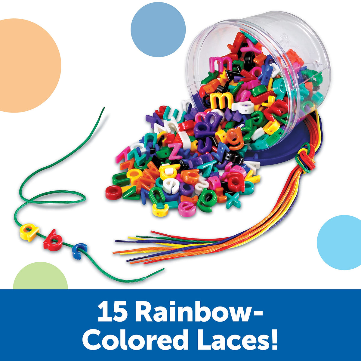 Learning Resources color-coded beads aid patterning and fine motor skill development.