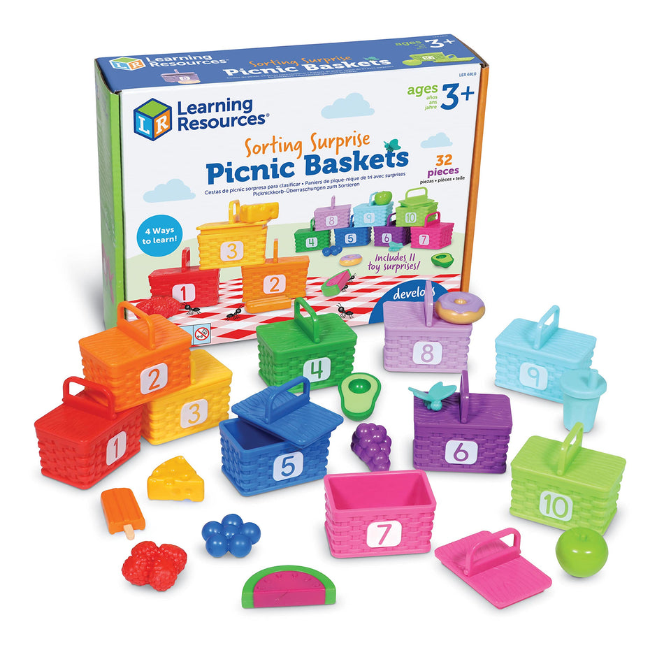 Learning Resources Sorting Surprise Picnic Baskets colors for early color recognition and sorting.