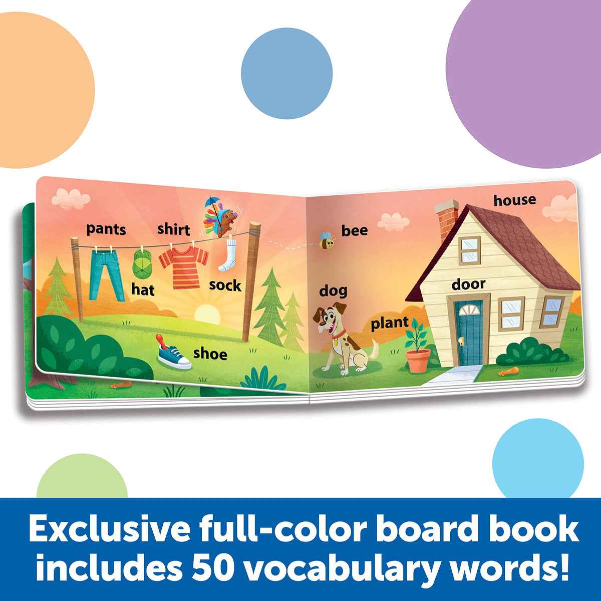 Learning Resources Spike First Words board book pages highlight word-picture matching for toddlers