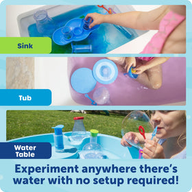Water table setup with assorted pieces for tub and sink play.