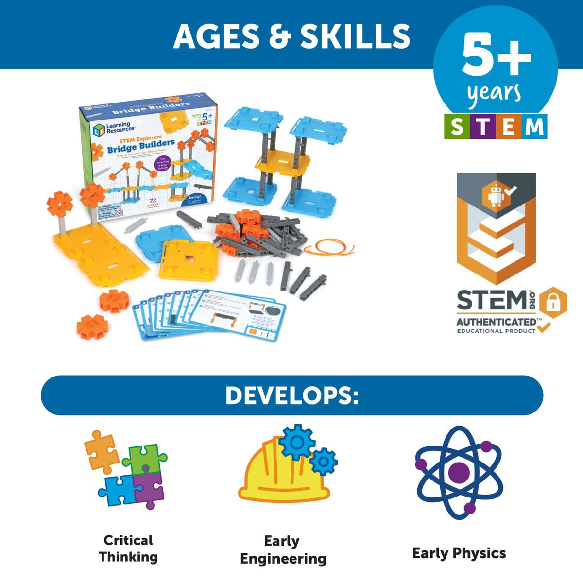 Learning Resources STEM Explorers Bridge Builders: activity cards provide guided challenges to inspire structured exploration