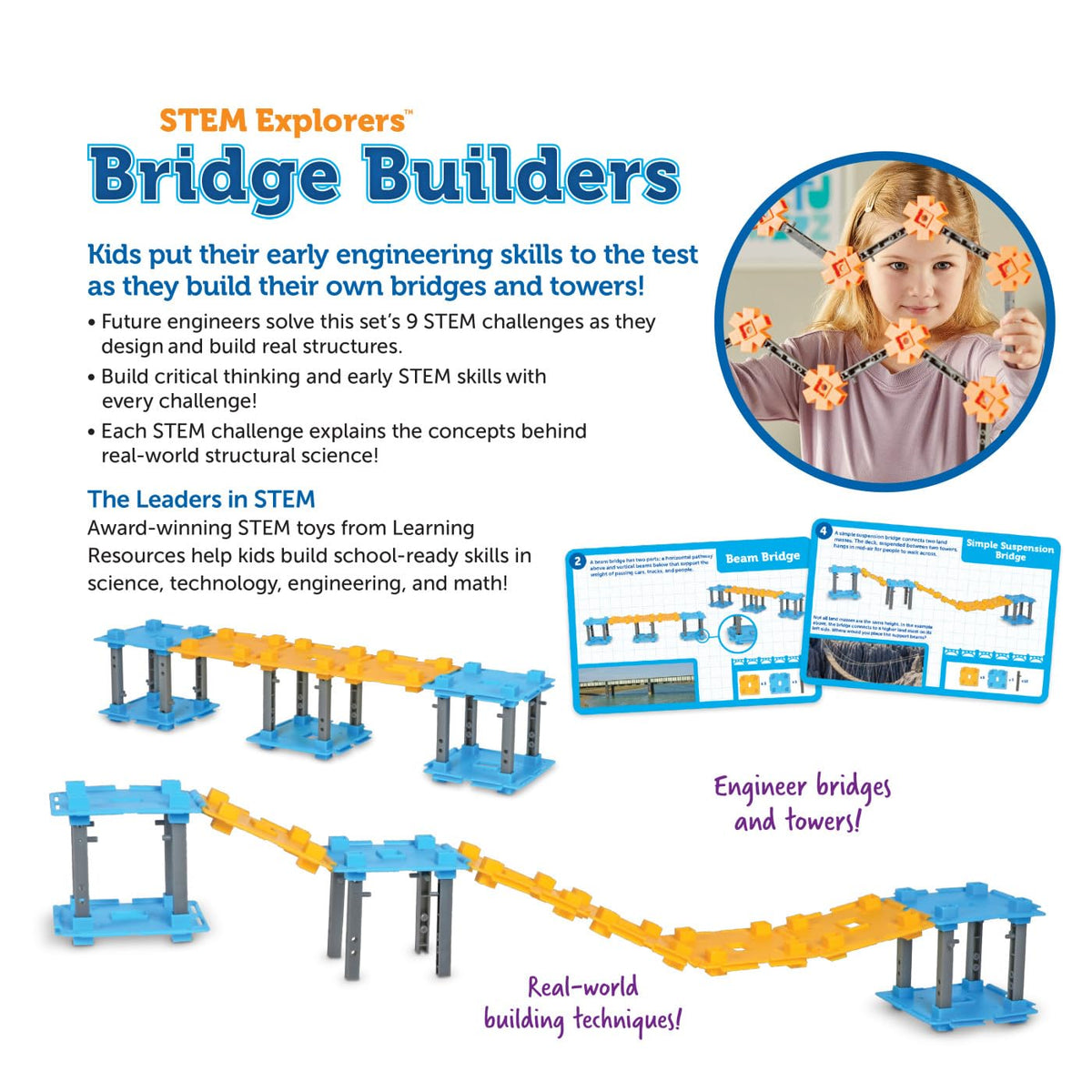 Learning Resources STEM Explorers Bridge Builders: beam-bridge model encouraging critical thinking during testing and tweaking