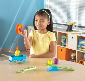 Learning Resources pulley setup demonstrating lifting and coordinated movement.