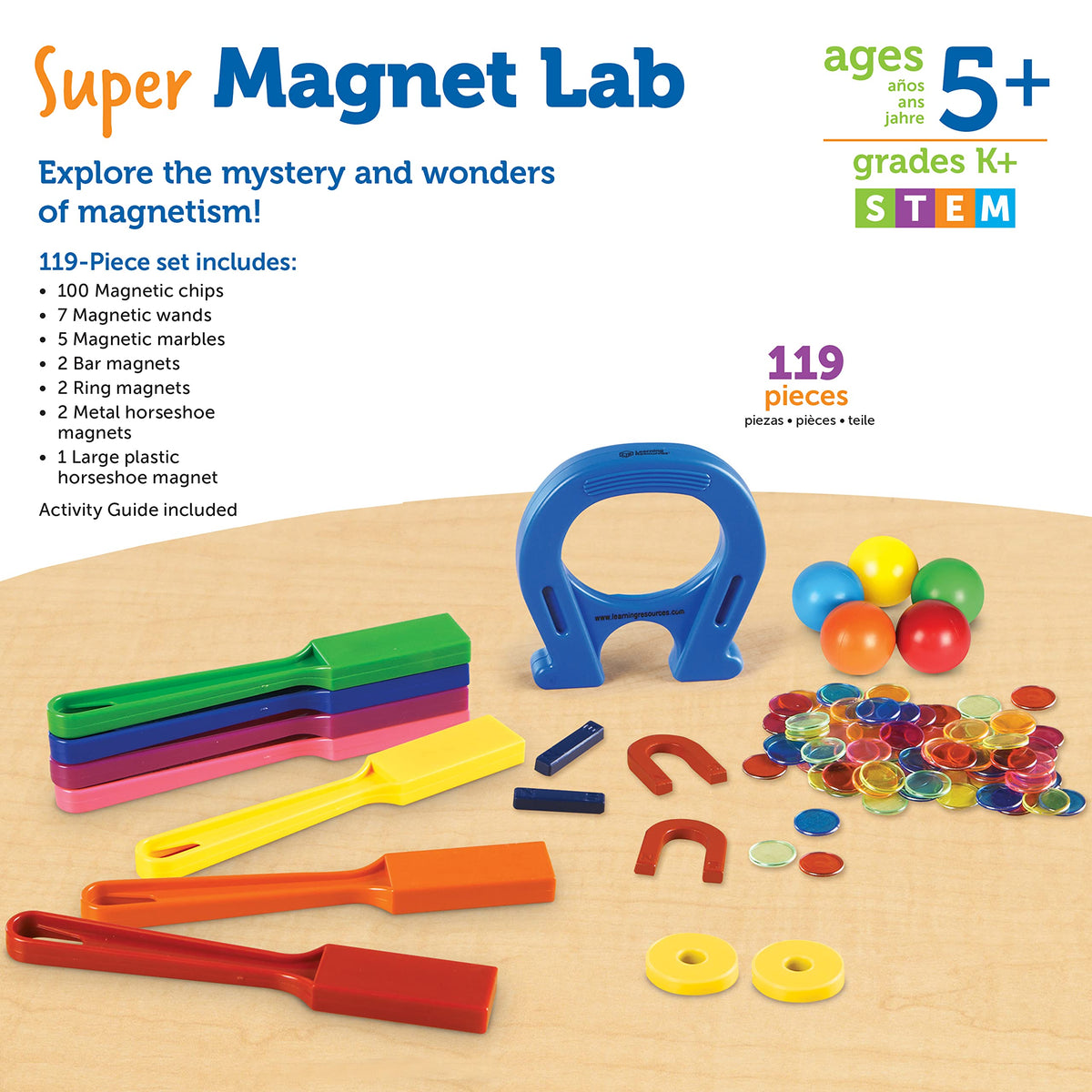Storage box from Learning Resources Super Magnet Lab Kit keeps components organized
