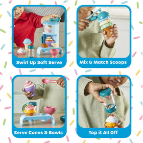 Learning Resources Swirly Scoops soft serve machine demonstrates swirl action for cooperative play.