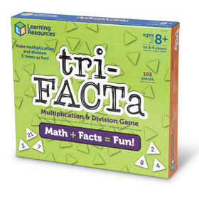 Learning Resources Tri-Facta cards showcase multiplication and division facts up to 100.