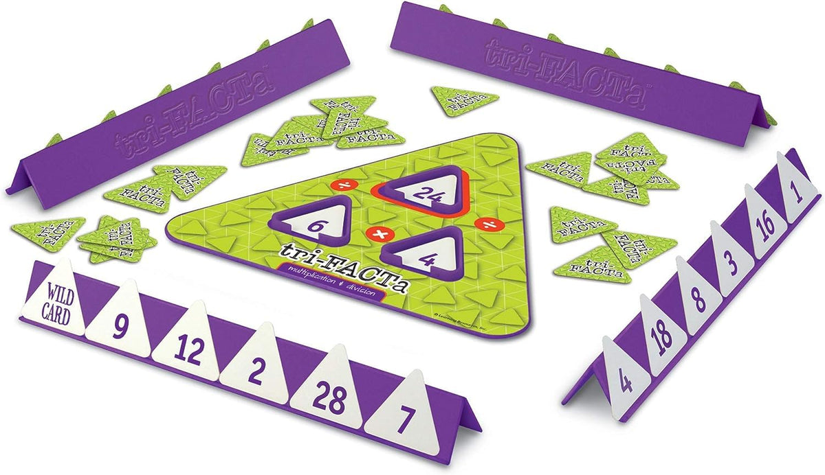 Learning Resources Tri-Facta game setup supports 2–4 players.