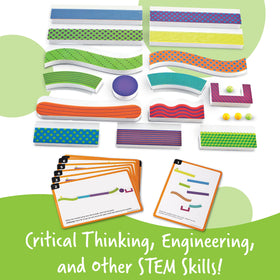 Learning Resources Tumble Trax challenge cards guide problem-solving and design exploration.
