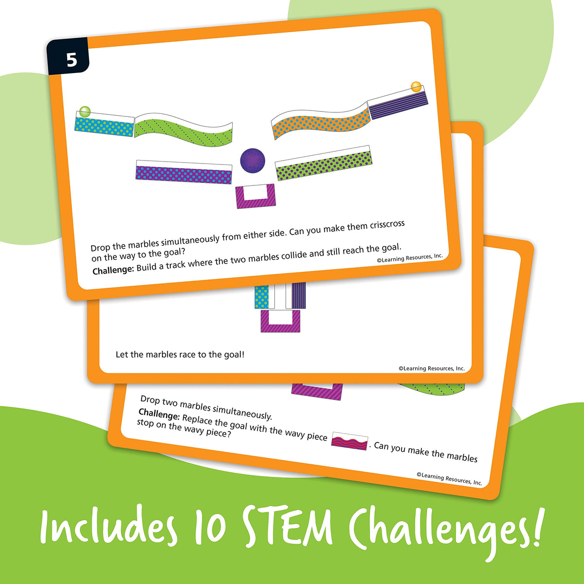 Learning Resources Tumble Trax goal basket catches marbles at the finish.
