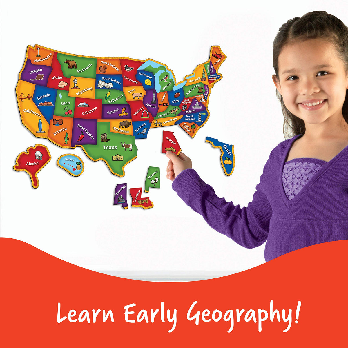 Learning Resources US map landmarks linking states to famous sites for curious learners