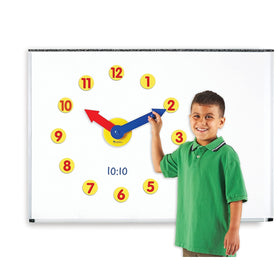 Learning Resources Whiteboard Accessories help organize the clock demo on any classroom board.