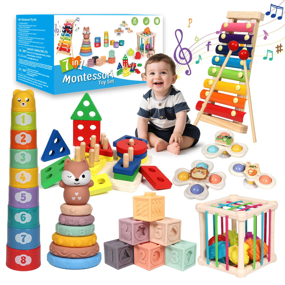 LearnToy 7 in 1 activity set stacking blocks boosts fine motor skills