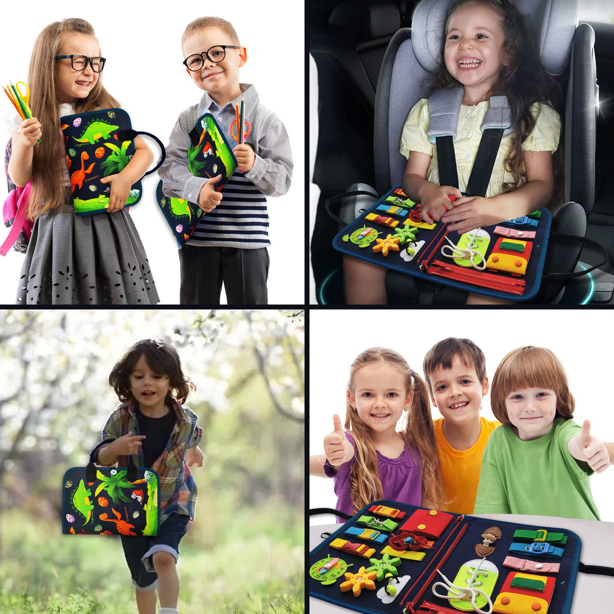 LearnToy Busy Board Dinosaur travel-ready design fits car trips