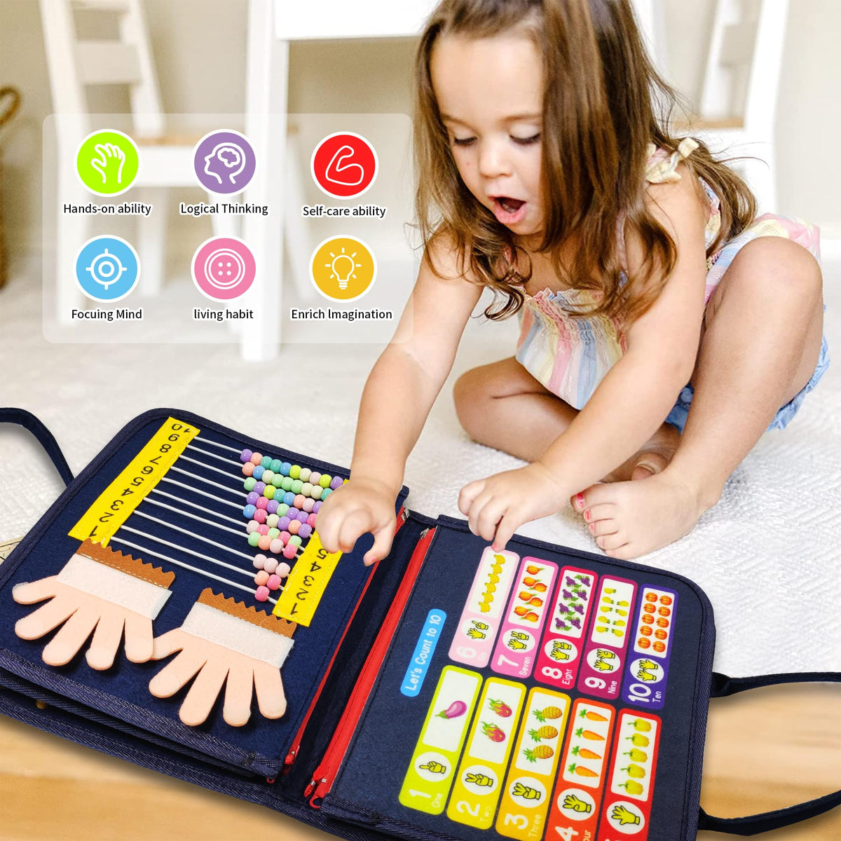 LearnToy Montessori Busy Board calendar page helps daily routine awareness for preschoolers