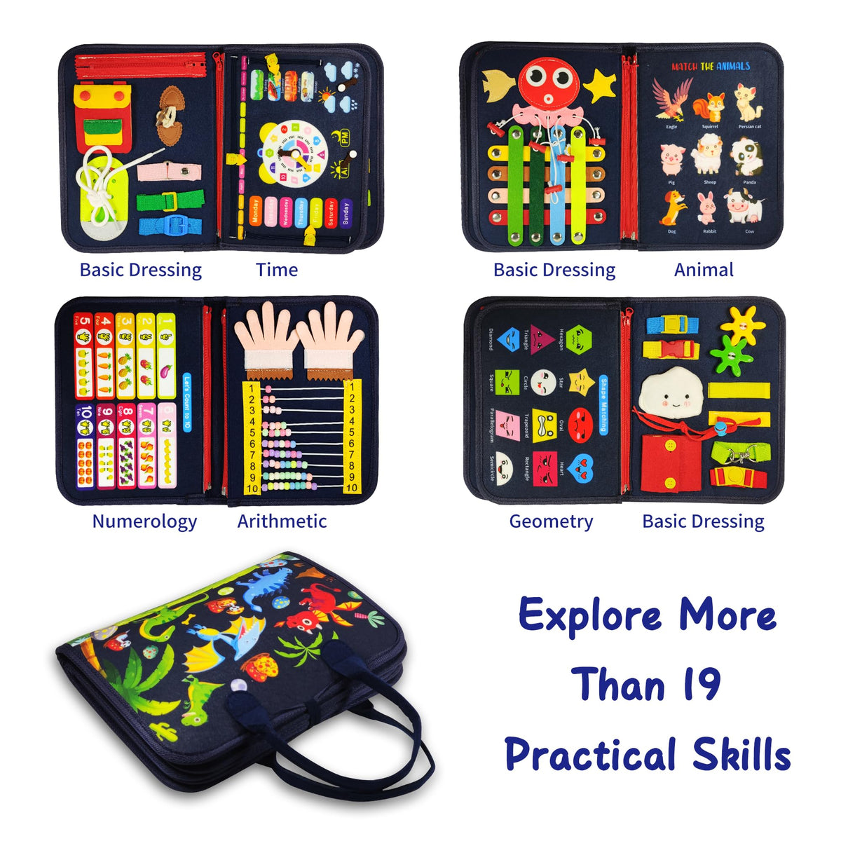 LearnToy Montessori Busy Board clock page supports early time-telling practice during travel