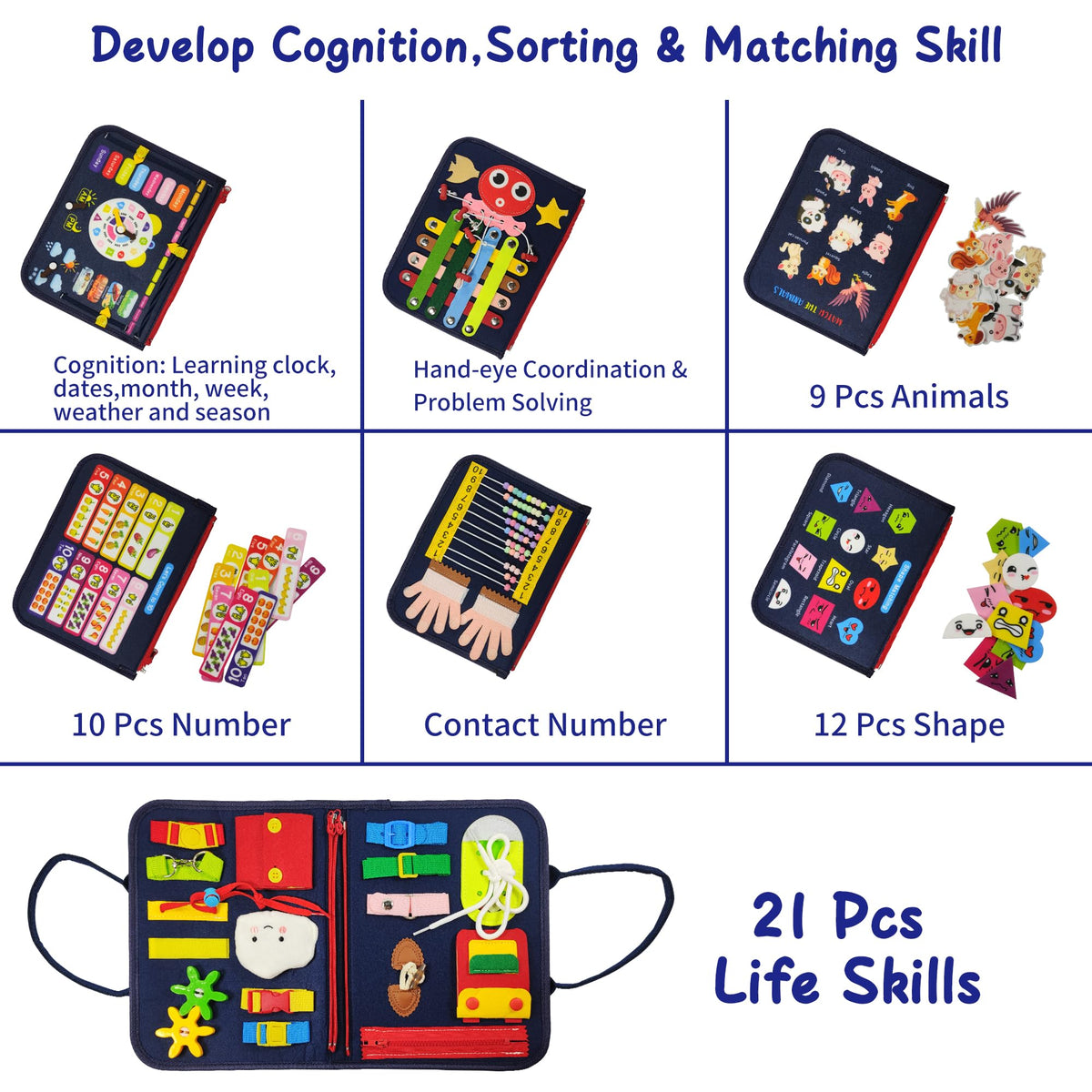 LearnToy Montessori Busy Board shape-matching page enhances recognition and problem-solving while learning