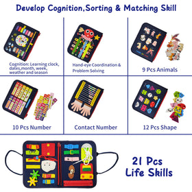 LearnToy Montessori Busy Board shape-matching page enhances recognition and problem-solving while learning