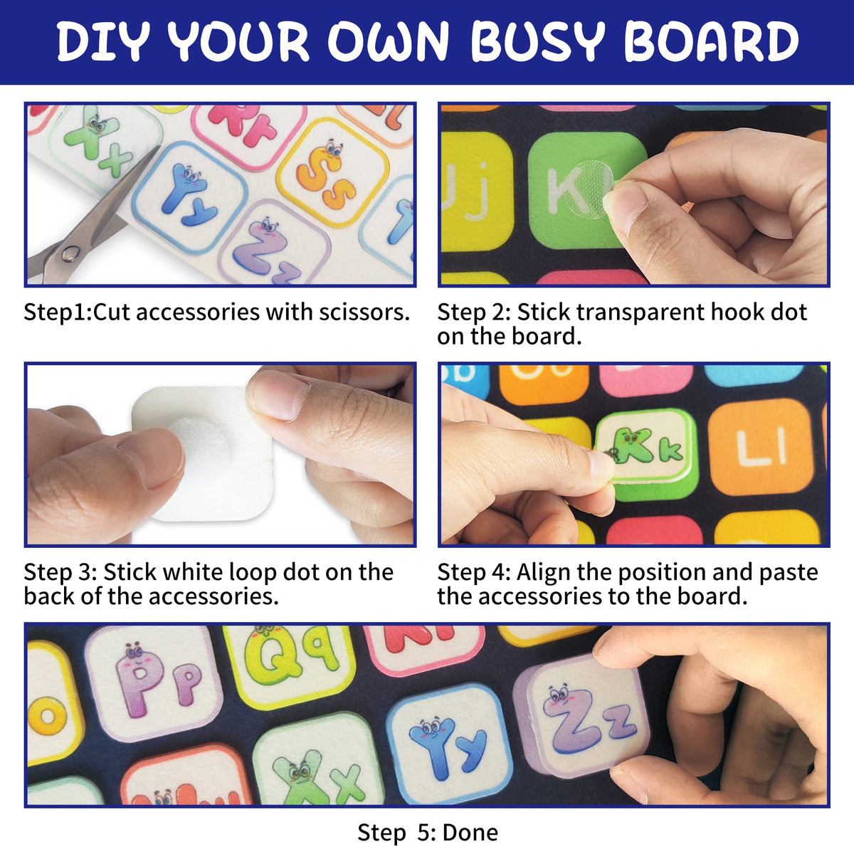 LearnToy Montessori Busy Board with zippers, laces, and buttons promotes tactile exploration and focused play