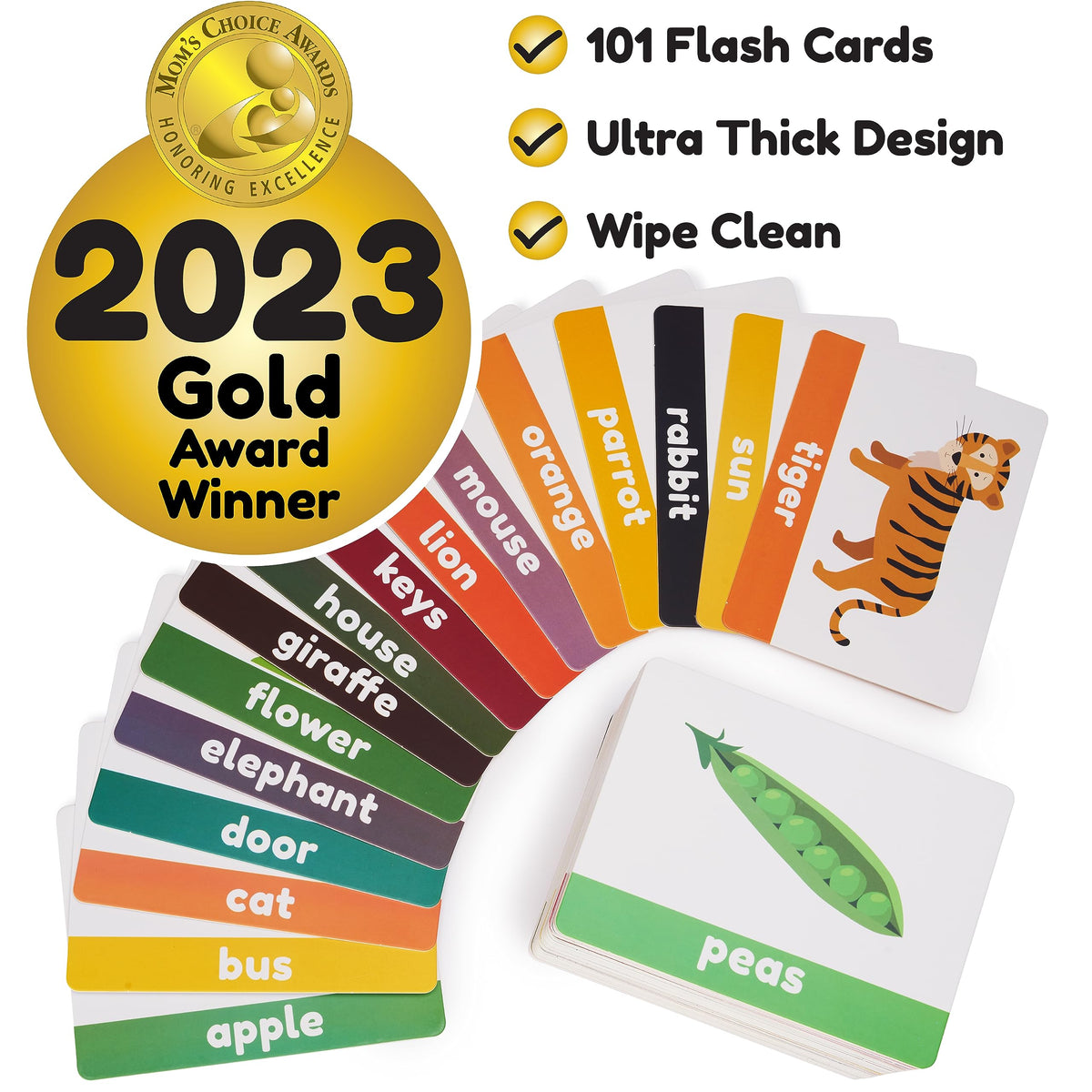 LearnWorx 101 flash cards showing foods support word-building during snack time
