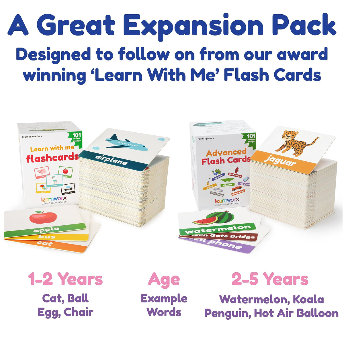 LearnWorx Advanced Flash Cards come with a sturdy box and rounded corners.