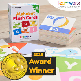 LearnWorx one-letter-per-card flash cards enable focused letter learning activities