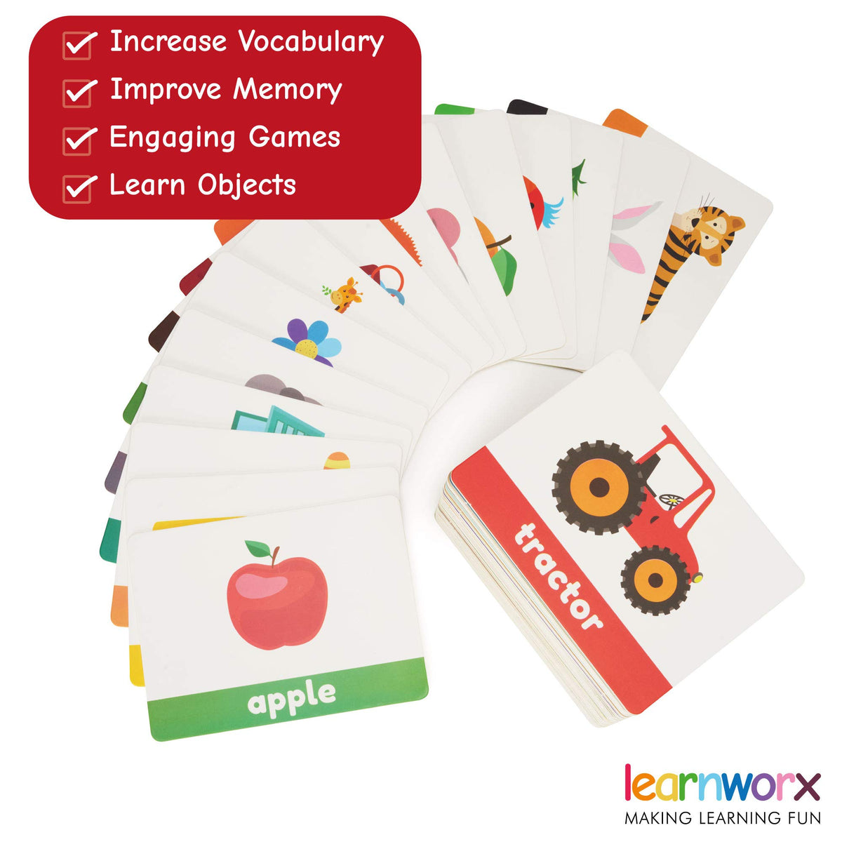 LearnWorx bright colors and illustrations attract attention without screens