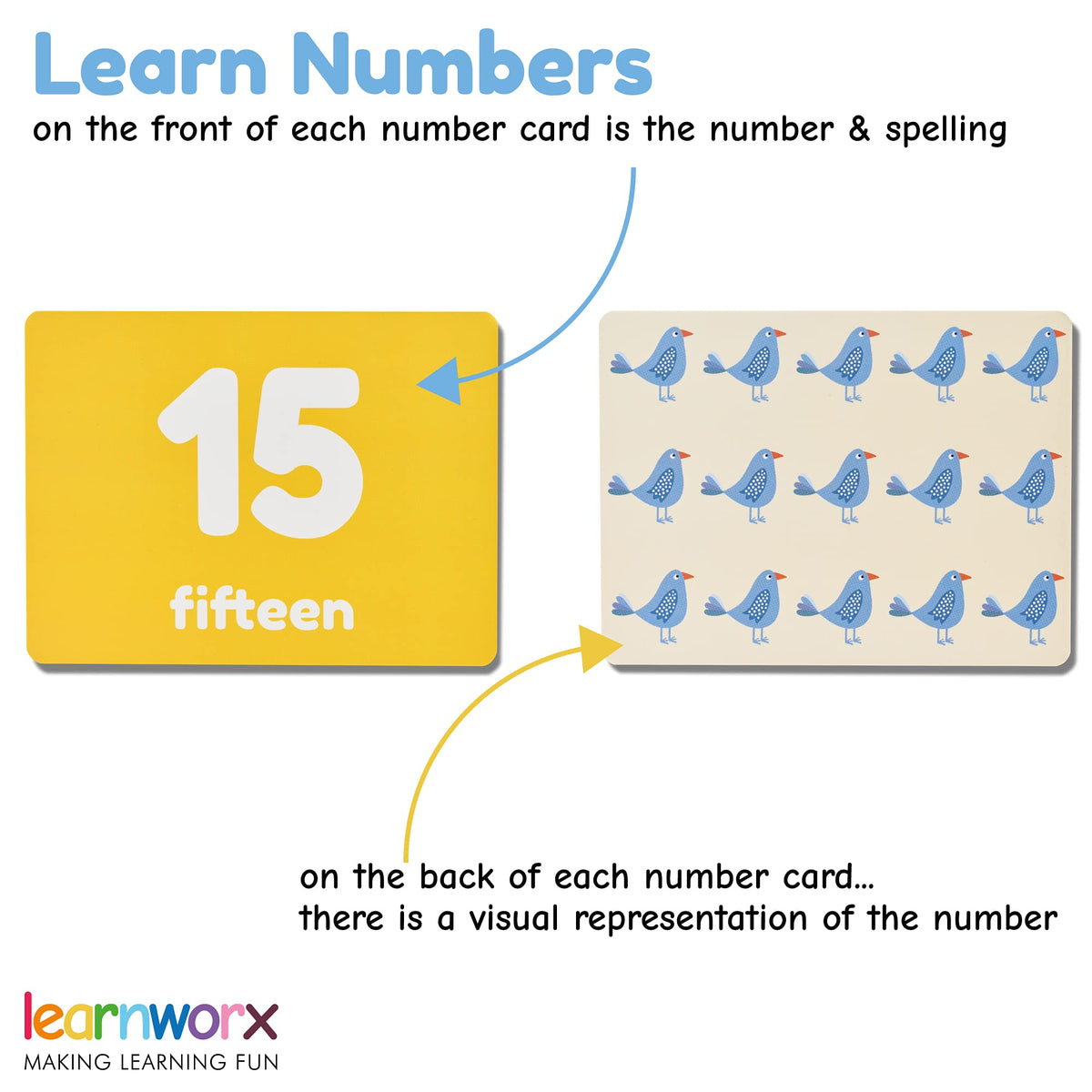 Learnworx number cards feature bright colors and illustrations that engage preschool learners.