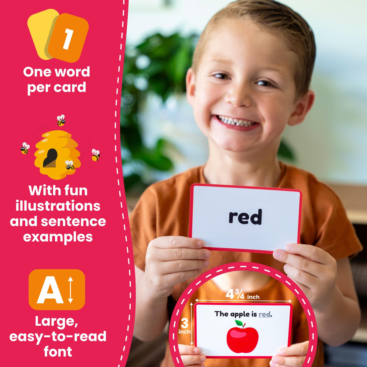 LearnWorx Sight Words Flash Cards back includes sentence and illustration for context.