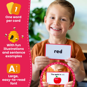 LearnWorx Sight Words Flash Cards back includes sentence and illustration for context.