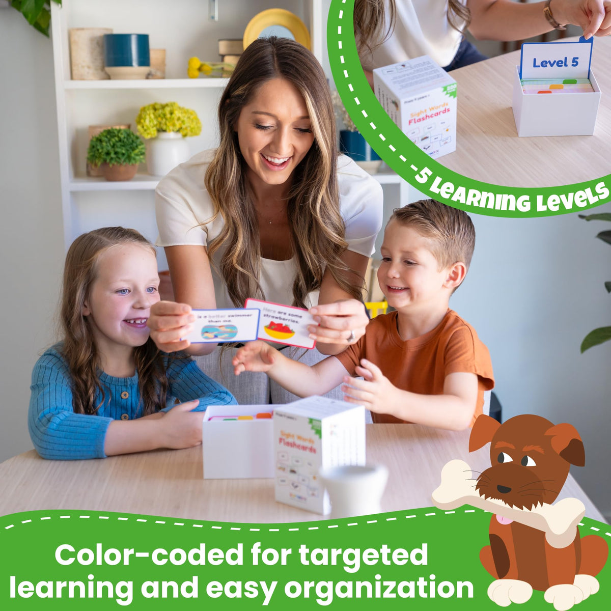 LearnWorx Sight Words Flash Cards organized system with dividers keeps learning on track.