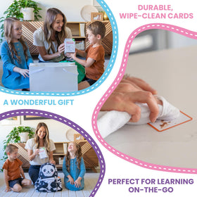 LearnWorx Sight Words Flash Cards size 4.8 by 3 inches fits desks and bags.