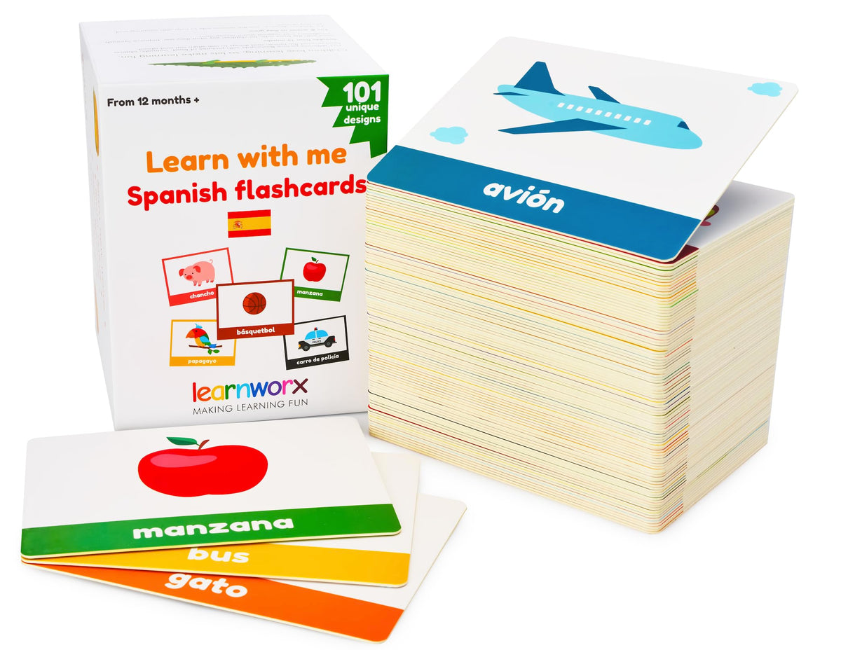Learnworx Spanish flash cards objects promote everyday vocabulary with vivid imagery.